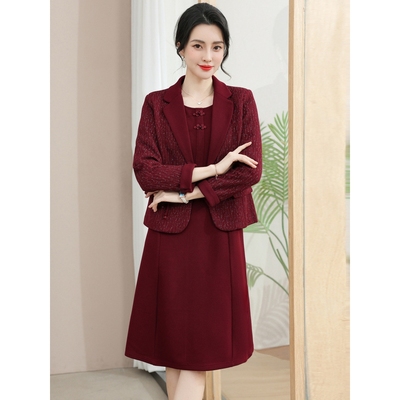 日本品质中老年秋装两件套套裙女长裙新款妈妈连衣裙春季新品衣服