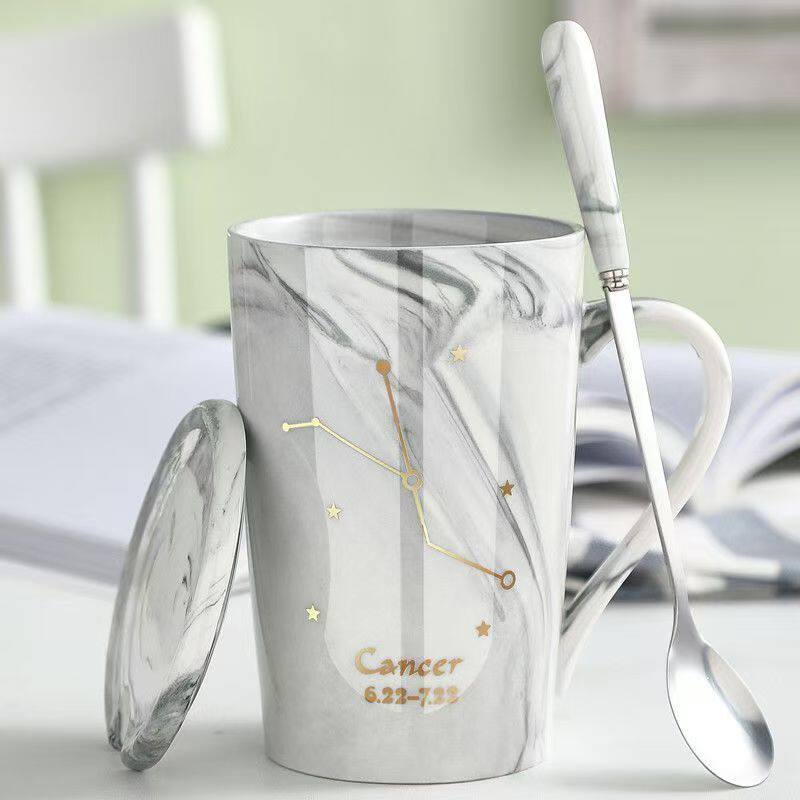 创意星座杯马克杯陶瓷杯子带盖勺办公室情侣水杯家用茶杯单杯
