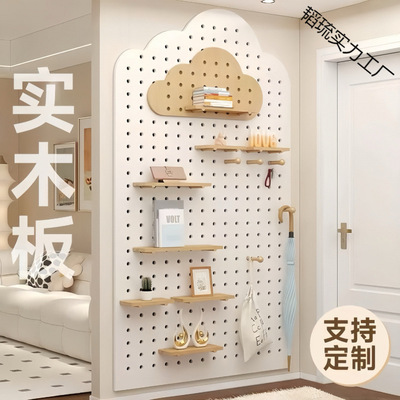 置物架挂书架隔板背景墙架洞洞板实木墙壁北欧木质收纳架多层墙面