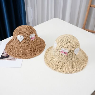爱心蝴蝶结草帽女新款夏天度假海边沙滩防晒遮阳大帽檐日系甜美风