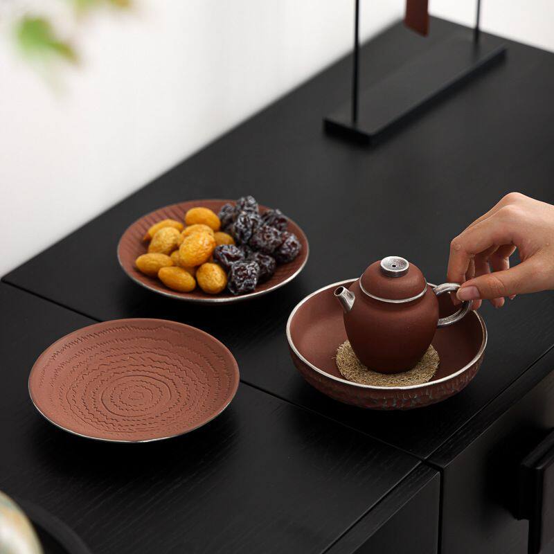 中式粗陶茶杯托陶瓷杯垫茶道配件家用功夫茶具茶壶垫盖碗托小碟子