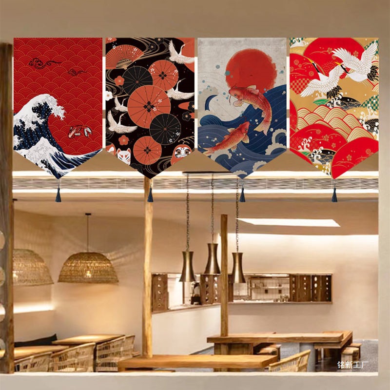 日式和风三角旗帘布帘暖帘寿司料理店铺门头装饰挂帘短帘厨房半帘
