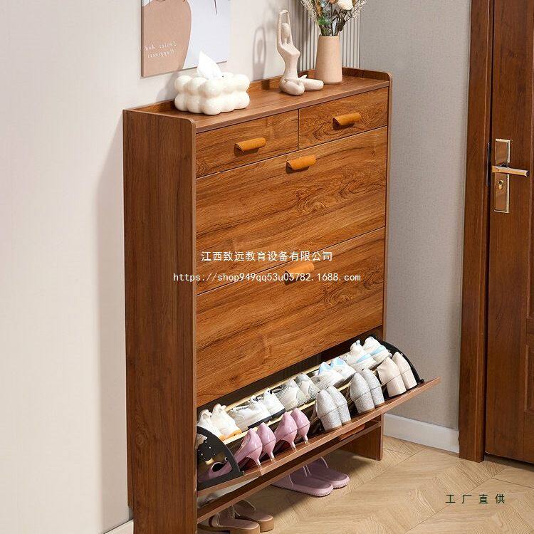 实木鞋柜17cm经济型家用门口简约现代收纳窄入户翻斗式小鞋架松木