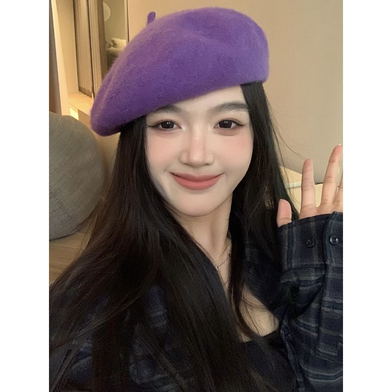 羊毛呢贝雷帽女秋冬季网红百搭大头围显脸小英伦复古蓓蕾帽画家帽