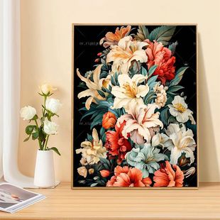 百合花卉数字油画diy填色填充手绘治愈减压油彩画涂色客厅装饰画