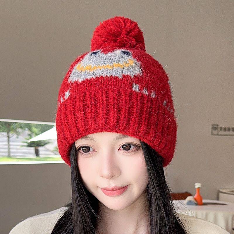 可爱小青蛙针织帽女2025新款冬天加厚保暖百搭显脸小毛线帽护耳帽