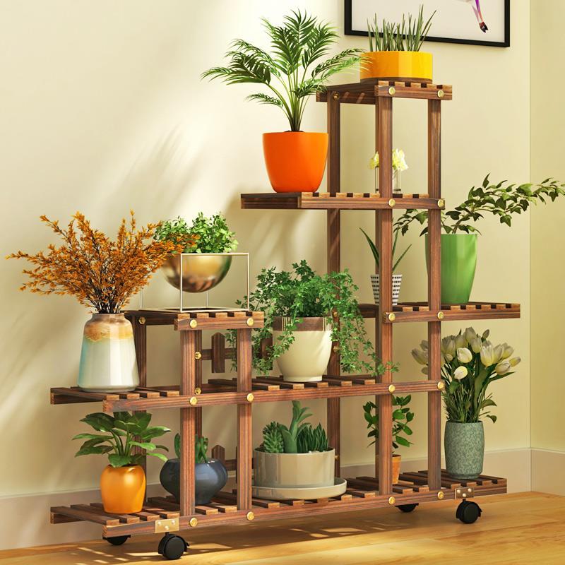 阳台实木花肉架子客厅落地式花饰多层室内家用EKQ盆架多装绿萝置