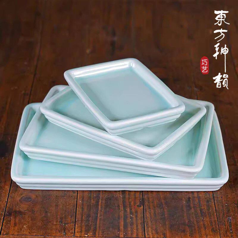精美花盆托盘陶瓷冰裂釉面圆形椭圆形花盆底座四方形接水底盘大号
