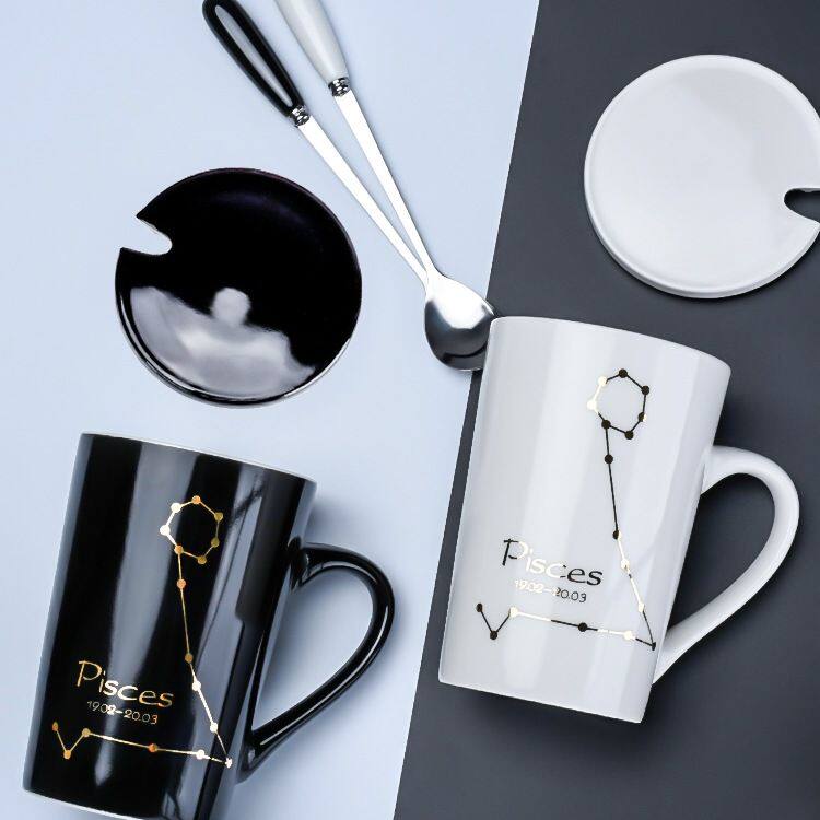 马克杯陶瓷杯子带盖勺女家用情侣喝水杯咖啡杯男生办公室茶杯居家