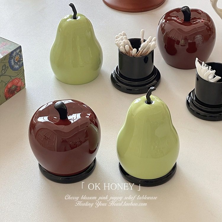 创意塑料苹果鸭梨牙签罐家居棉签收纳筒牙线收纳储物盒桌面小摆件