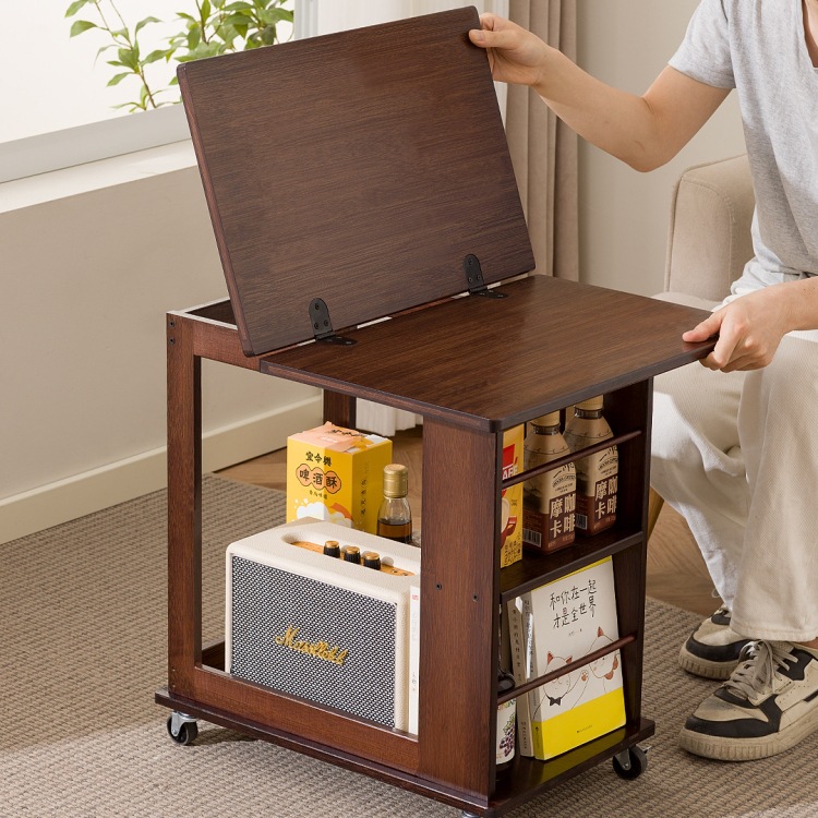 边几茶几可移动沙发边柜小户型折叠推车客厅置物架实木中古小桌子