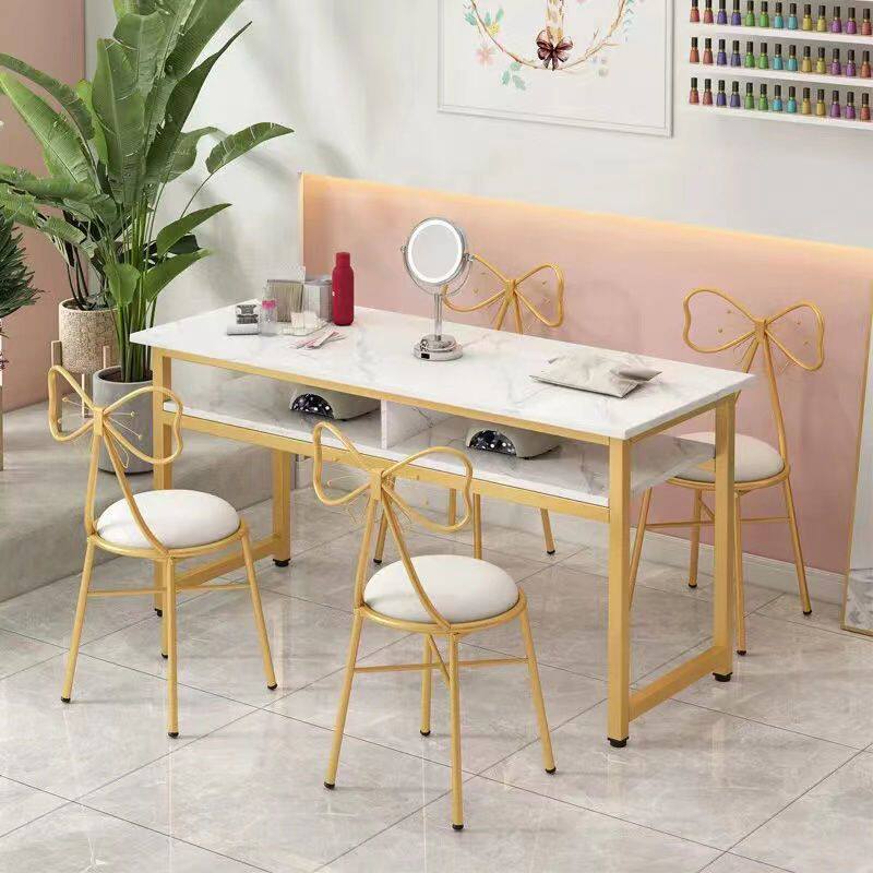 美甲桌子新款桌椅套装网红日式美甲店轻奢单双人仿大理石美甲台热