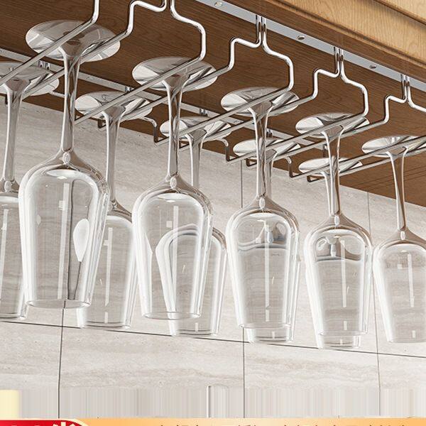 304不锈钢家用酒柜挂杯架简易倒挂悬挂欧式红酒高脚杯红酒架摆件