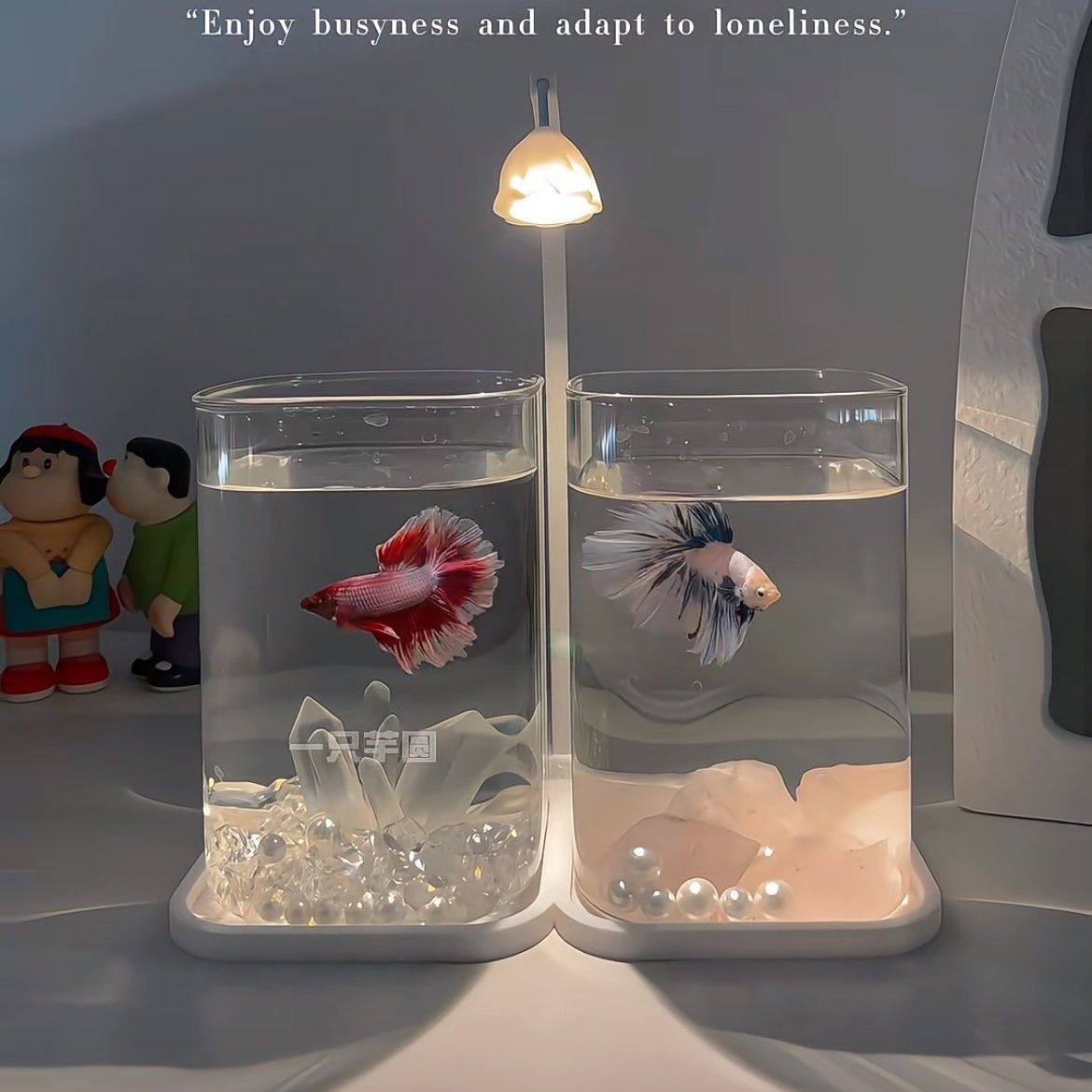 斗鱼鱼缸专用网红超白桌面创意生态小型玻璃缸摆件高级造景小夜灯