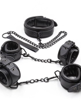 Black Genuine Leather Bdsm Bondage Set 3pcs Restraints Colla