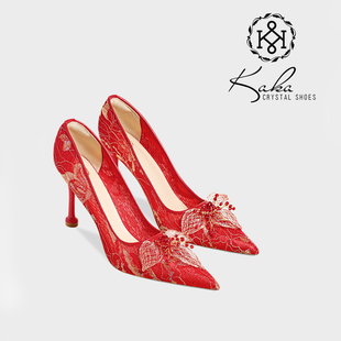 KAKA秀禾服鞋绝美婚鞋春夏红色新娘中式龙凤褂敬酒法式高跟不累脚