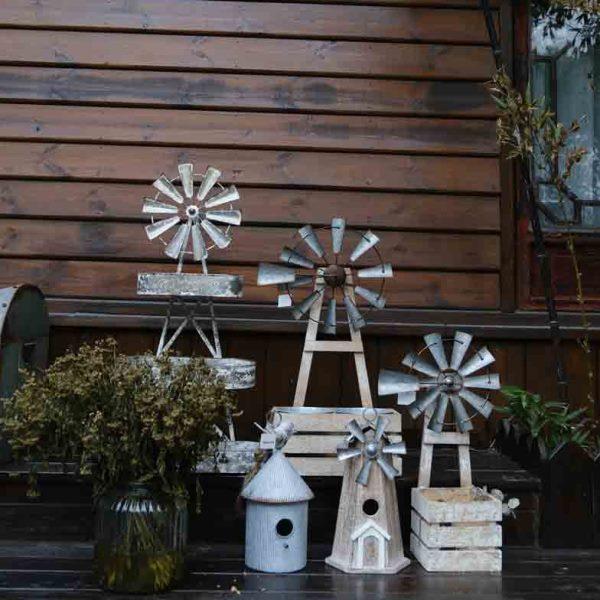 铁艺复古做旧风车摆件户外花园庭院布置别墅民宿装饰造景园艺饰品