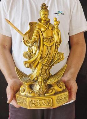 纯铜黄铜九天玄女九天圣母铜像摆件纯铜玄女娘娘站孔雀家居客厅