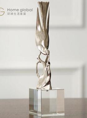 悦生活软装设计饰品摆设抽象雕塑水晶银鸟样板房艺术轻奢桌面摆件