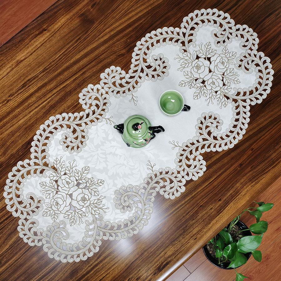 国潮中式欧式实木餐桌布艺绣花桌布茶几巾桌旗桌垫镂空盖巾餐垫