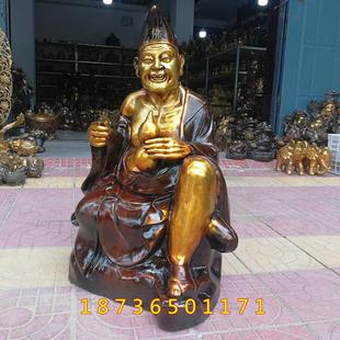 纯铜活佛济公摆件道济和尚降龙罗汉佛像供奉济癫师傅铜像家用摆设