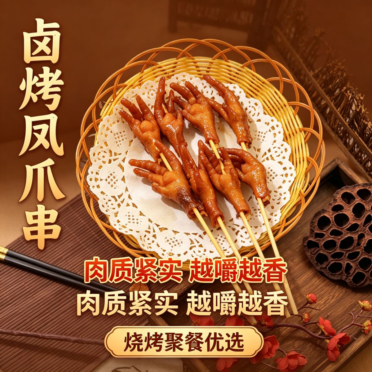 香辣卤烤鸡爪串冷冻半成品零食