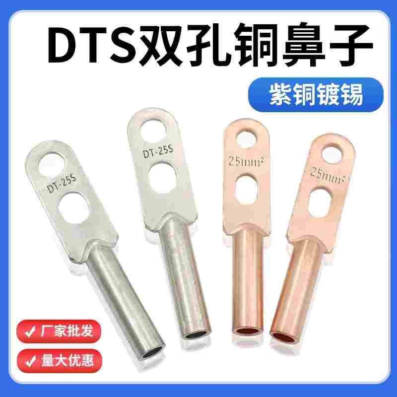 DTS双孔铜鼻子DT-16/25/35/70/95平方国标紫铜镀锡接线端子铜线耳