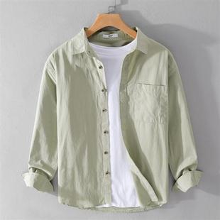 百搭宽松舒适棉质打底白色男上Z衣9152 春季 男士 长袖 简约休闲衬衫