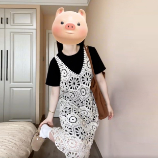 气质小众设衣连计裙子长裙夏季 速发微胖0松T恤裙2宽24新款 法式