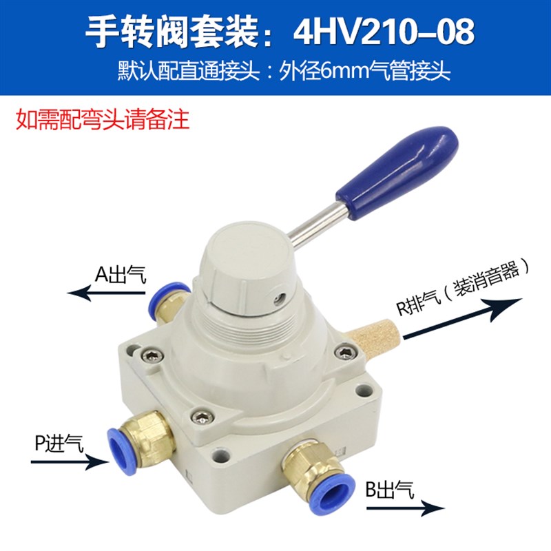 4HV210气动三位四通手转阀230-08手动开关手板S气缸换向阀人控气