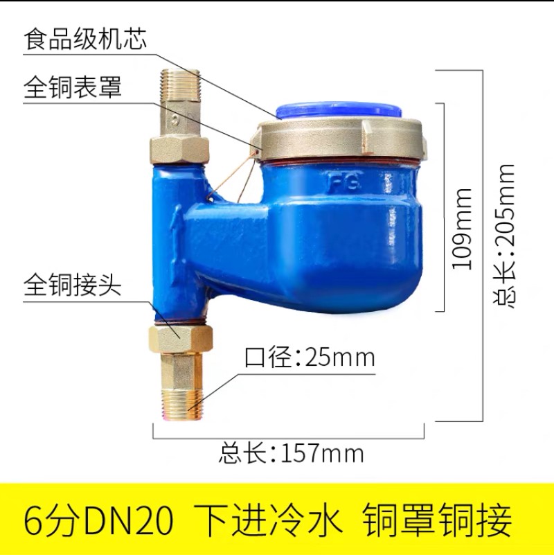 湖南常德一厂武陵王水表国标4分接头高灵敏防滴水6分家用数字指针