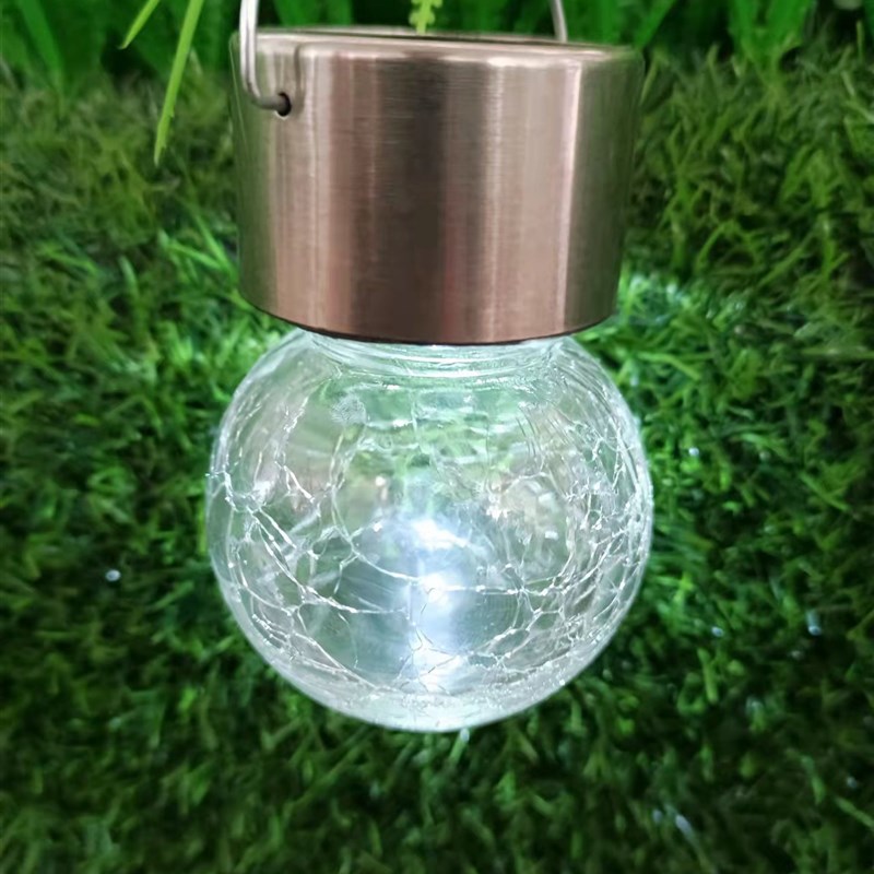 氛围裂纹球太阳能小吊灯七彩户外庭院悬挂玻璃挂灯别墅花园装饰灯