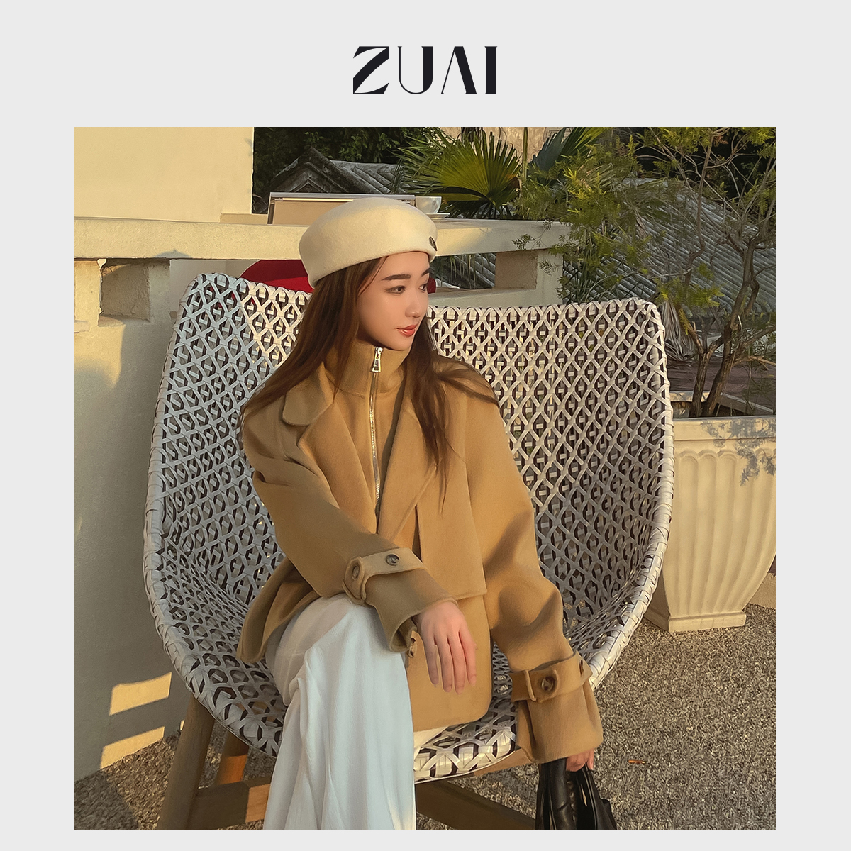 祖艾【原创私服曼尼西装羊绒双面呢】90羊毛假两件毛呢外套