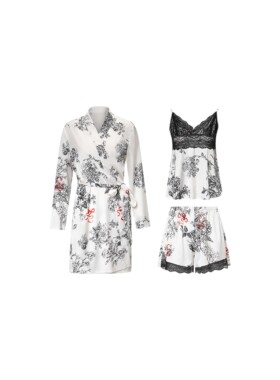 【蛇来运转】满印系带睡袍+蕾丝吊带+松紧腰短裤三件套WT52XSY040