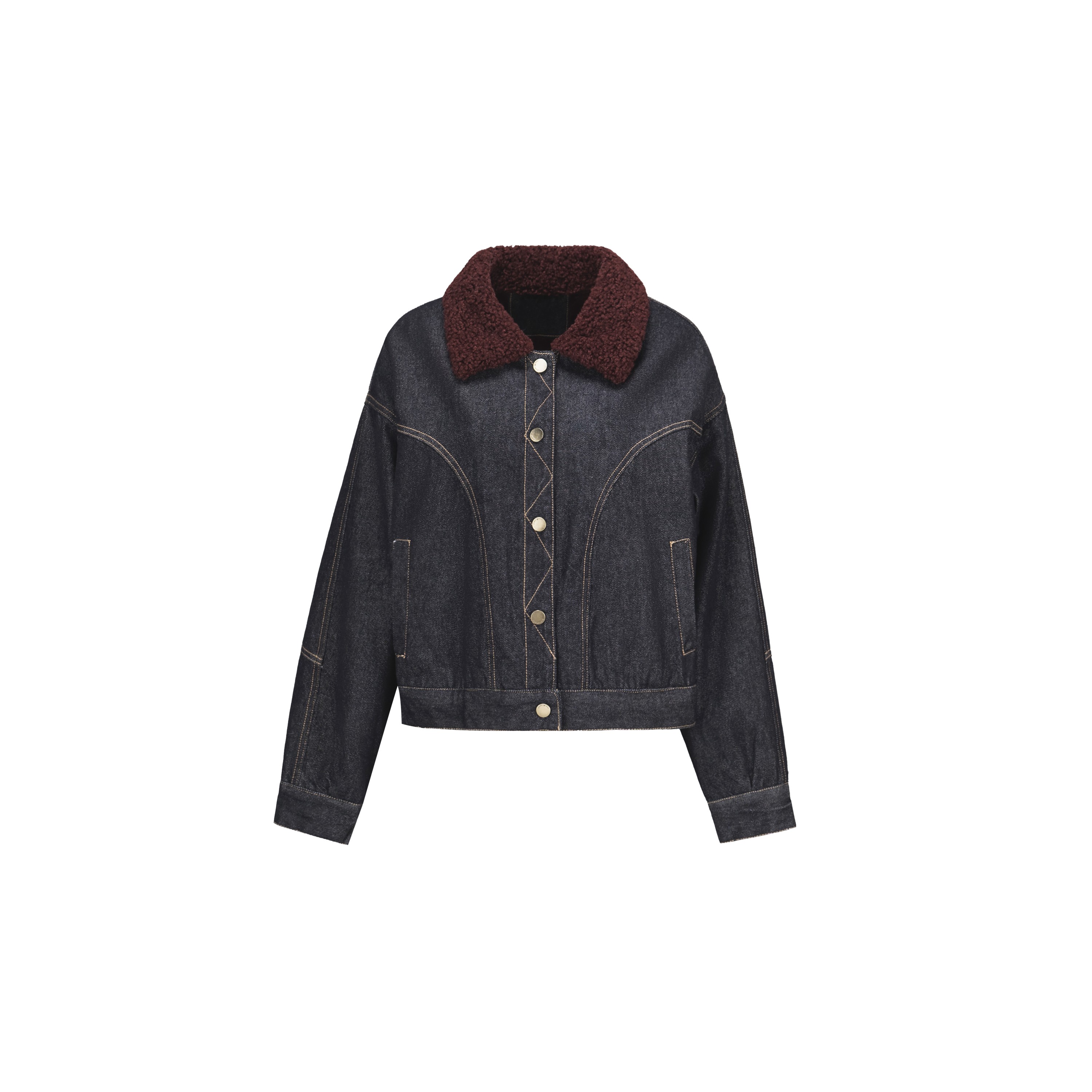 【港岛之恋】复古质感明线撞色翻领加绒休闲牛仔外套