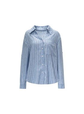 【Bao罗蓝衬衫】松弛感舒适亚麻V领蓝白条纹休闲衬衫WT53CSY001