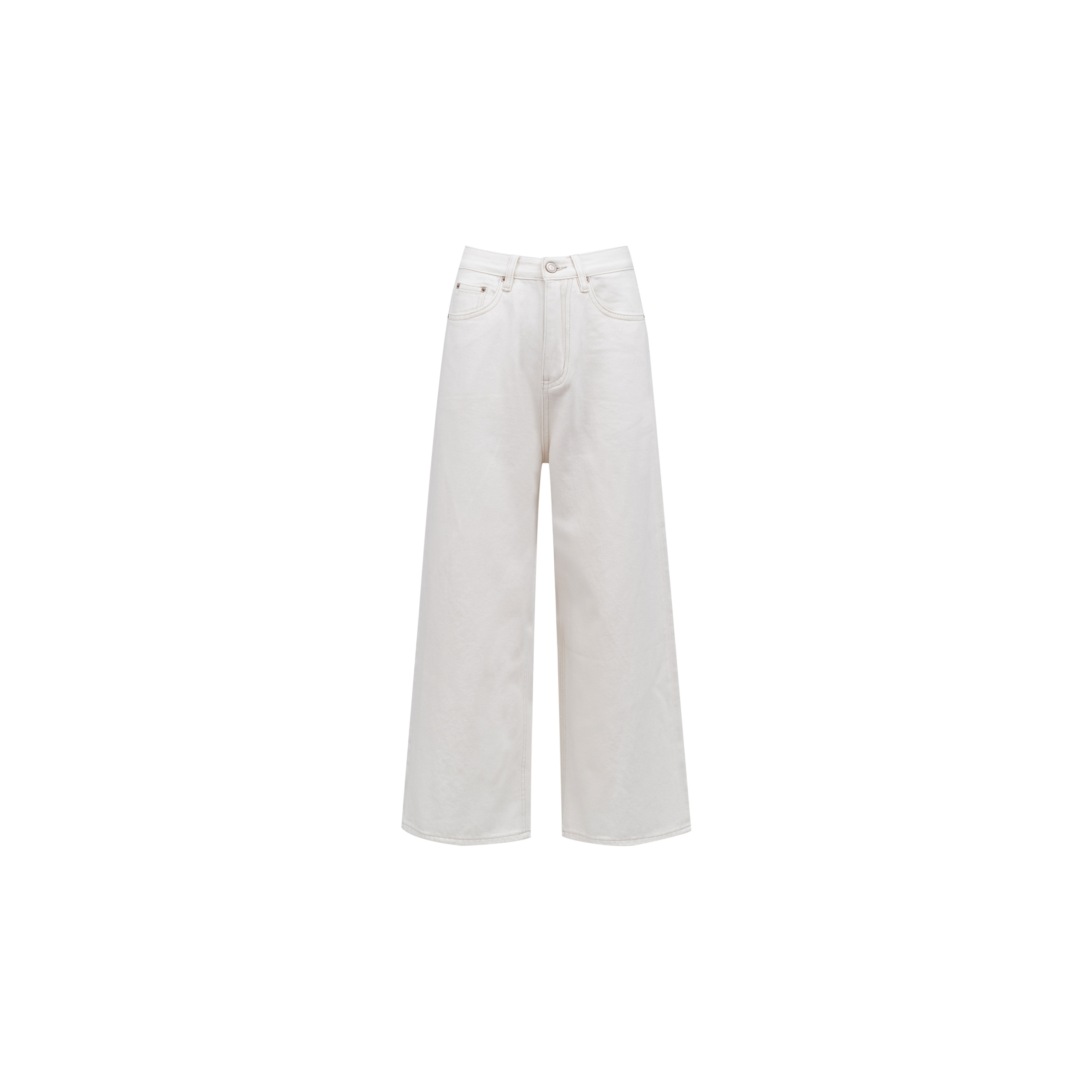 【Wan美腿型裁剪师】全棉宽松阔腿9分白色牛仔裤女小个子W24AT101