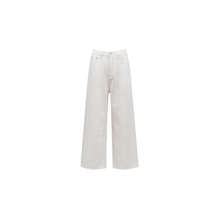 女小个子W24AT101 全棉宽松阔腿9分白色牛仔裤 Wan美腿型裁剪师