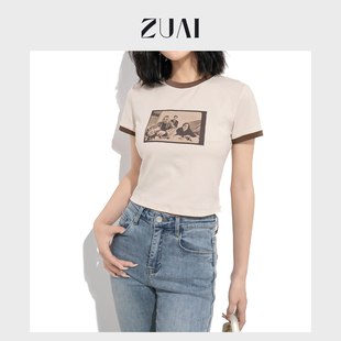美式 复古印花短袖 人物T 修身 T恤女 200g40支双纱棉短款 祖艾