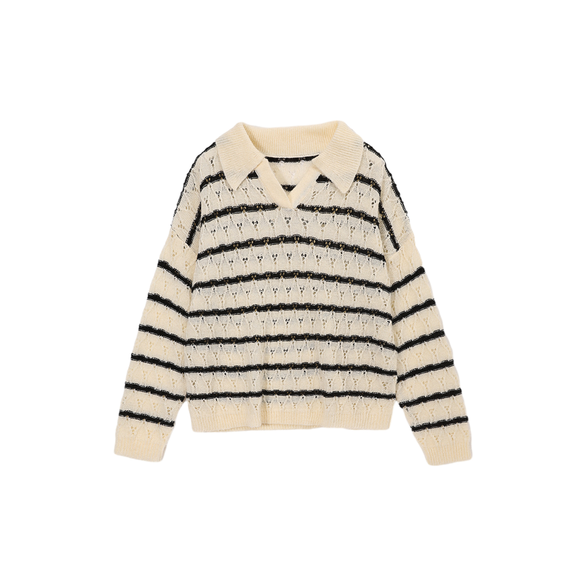 【8羊毛挑孔POLO毛衫】羊毛马海毛混纺条纹POLO领毛衫W23CF1005