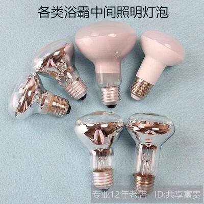老款四灯浴霸中间60瓦灯泡暖光防水耐高温E27螺口LED照明白光节能