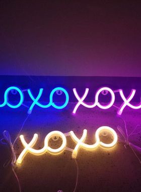 跨境新款LED霓虹XOXO创意挂墙装饰灯彩色节日派对挂饰圣诞装饰
