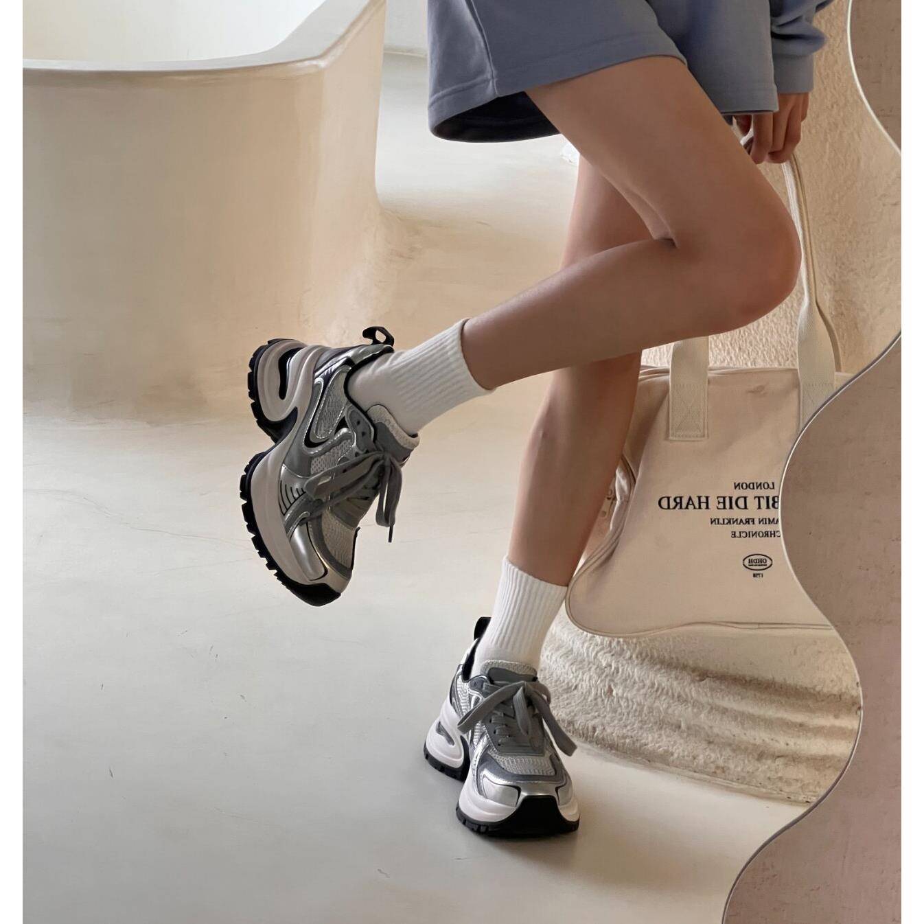 赵露思同款老爹鞋女款GC银色厚底休闲鞋2024新款春夏增高运动鞋子