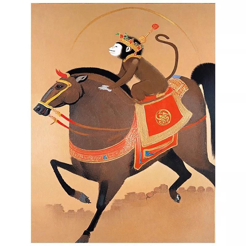 马上封侯寓意好入户玄关装饰画中古风动物书房办公室走廊过道挂画