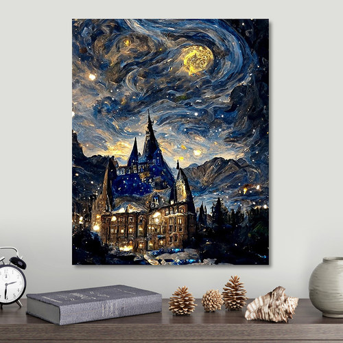 霍格沃兹的星空梵高|数字油画diy手工填色治愈系抽象装饰画高级感