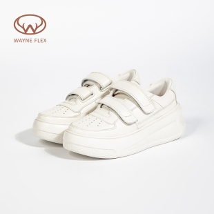 韦恩厚底松糕板鞋女运动休闲鞋增高舒适休闲魔术贴小白鞋3132