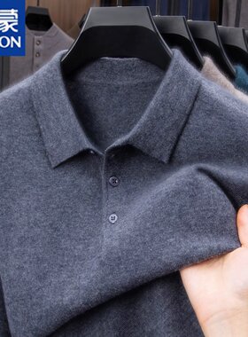 罗蒙羊绒男POLO领保暖针织衫