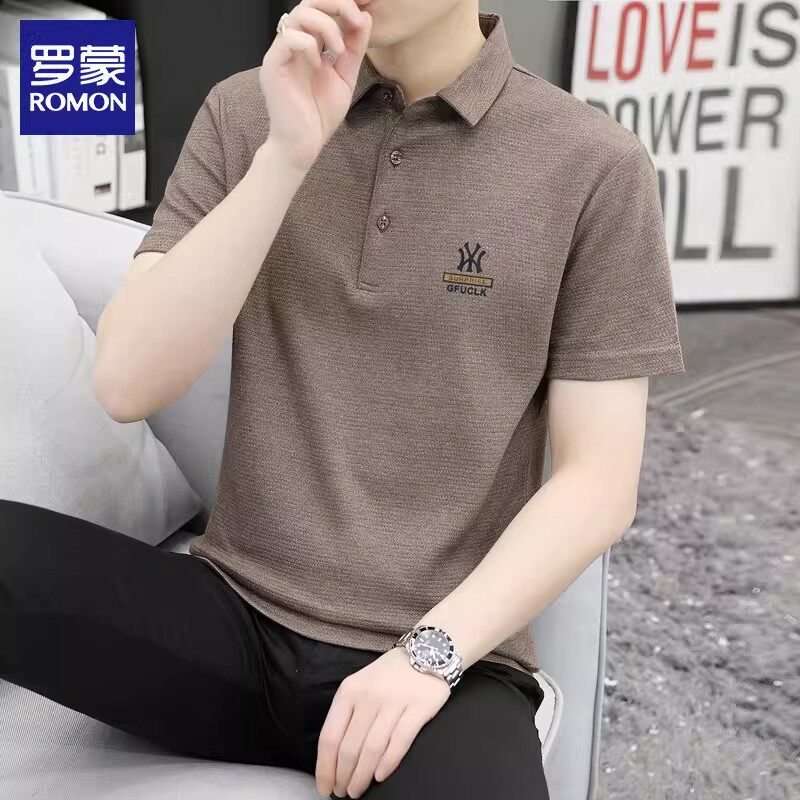 罗蒙男士中年翻领短袖polo衫夏季薄款商务纯色休闲运动速干上衣