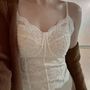 B11 显瘦薄款 吊带美背一体杯免春夏法式 蕾丝纯欲穿文胸背心女修身