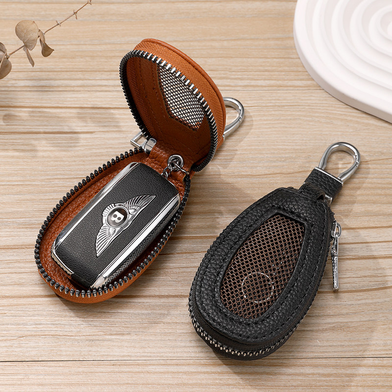 新款双拉链汽车钥匙包透明窗按键简约真皮质感腰挂大容量男士通用